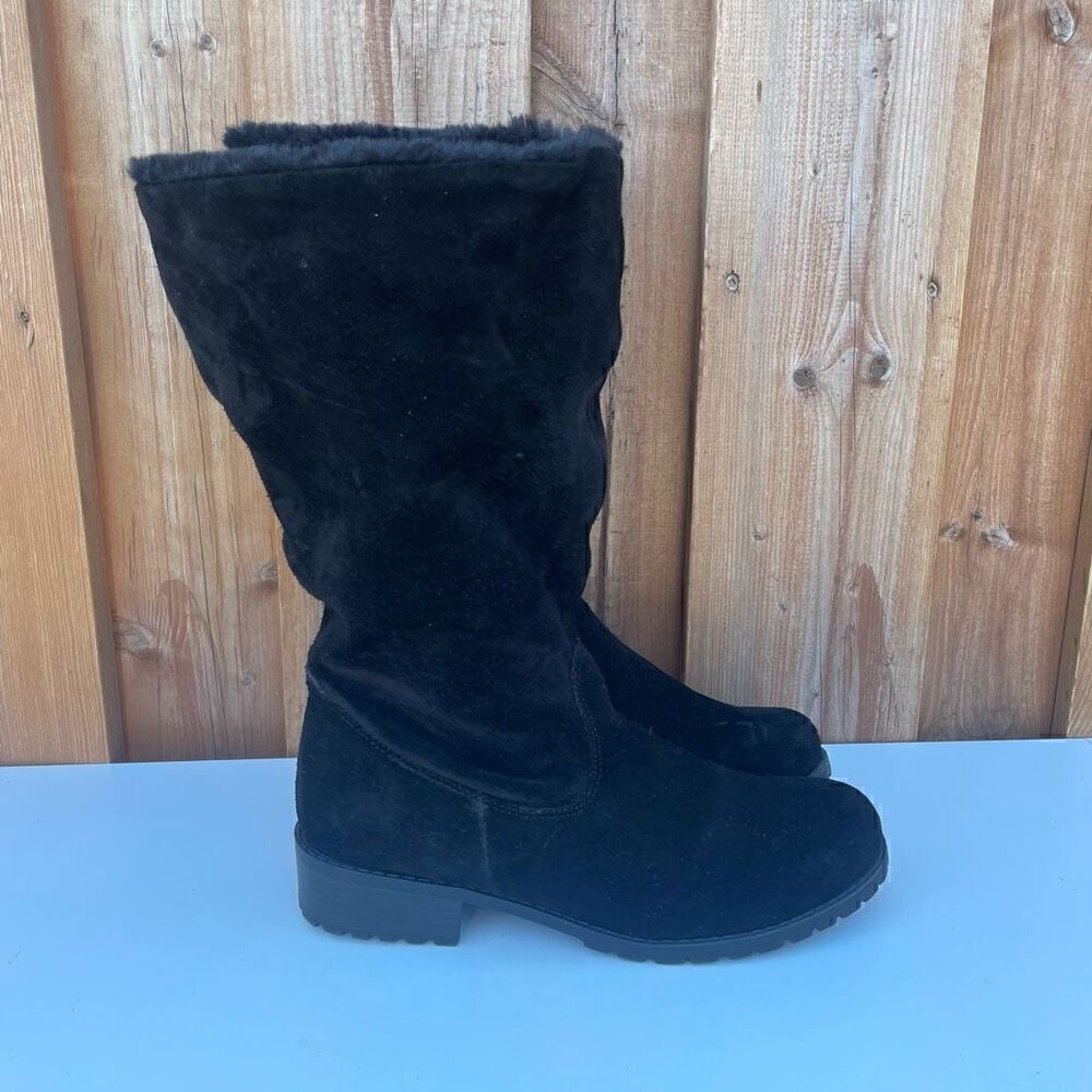 Lechateau Suede Leather Slip On Boots Faux Fur Lined Soft Womens Sz 7